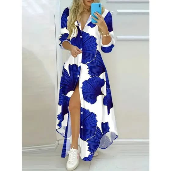 Vestido casual De Camisa Solta Manga Longa, na frente Com Botão vestido,vestidos de camisa para mulheres
