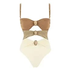 Maiô feminino, roupa de praia, biquíni com recortes, biquíni com detalhes metálicos