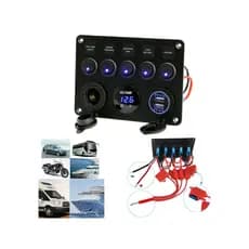 Painel Elétrico 5 Chaves Botões USB Voltímetro 12V 24V Lancha Barco Carro
