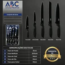 Kit Facas Inox 5 Peças Profissional Corte Preciso Cabo Reforçado Cozinha Multiuso