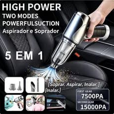 Aspirador e Soprador Portátil 5 em 1 Alta Potência e Multifuncional para Limpeza Completa para Carro Compacto