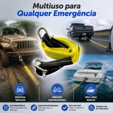 Cinta de Reboque 10 Toneladas 6 Metros com 2 Manilhas Reforçadas para 4x4, Jeep e Caminhão