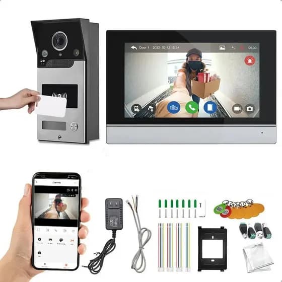 Video Porteiro Interfone 7" Touch Screen Câmera 2MP 120° Visão Noturna Controle De Acesso Sistema De Segurança Doméstica