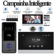 Campainha Inteligente 1080P 2MP Interfone Visual APP Remoto Cartão IC Visão Noturna Prova Dágua Suporte vários monitores
