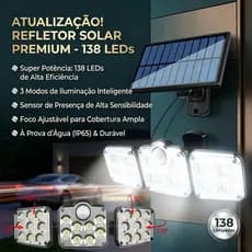 Refletor Solar LED 138 LEDs Sensor de Movimento Controle Remoto Luz Externa IP65