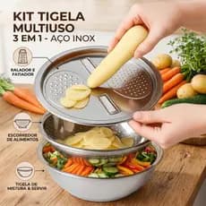 Tigela 3 em 1 Ralador Fatiador Bacia Escorredor Legumes Queijo Manual Cozinha Pratica