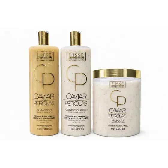 Kit Lissé Caviar Pérolas Reconstrução Capilar Shampoo 1L Condicionador 1L Máscara 1Kg