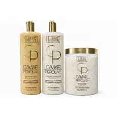 Kit Lissé Caviar Pérolas Reconstrução Capilar Shampoo 1L Condicionador 1L Máscara 1Kg