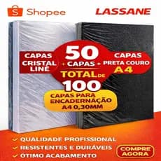 Kit Capas Encadernação A4 Cristal Line + Preta Couro 0,30mm Lassane | Trans + Preto Profissional