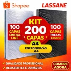 Kit 200 Capas Encadernação A4 Cristal Line + Preta Couro 0,30mm Lassane | 100 Trans + 100 Preto