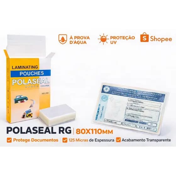Polaseal RG 80x110mm 100 Folhas 125 Micras | Plastificação Documento CNH RG