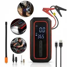 Compressor 120W Jump Starter LED Digital – Bomba Elétrica 12V p/ Pneu Carro, Moto, Bola – Portátil Automotivo