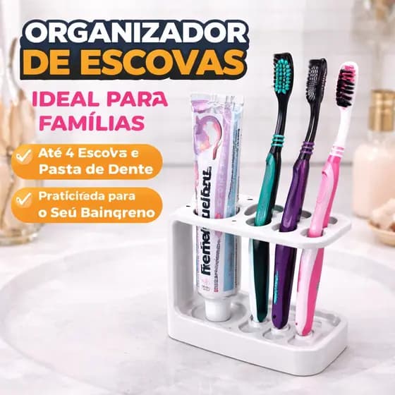 Organizador de Escovas de Dente Família Porta 4 Escovas e 2 escovas + Pasta Suporte Banheiro Higiênico Compacto Multiuso