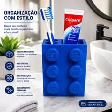kit Porta Escova Infantil + Porta Pasta | Estilo Bloco Lego | Cores Variadas | Personalize infantil Brinquedos