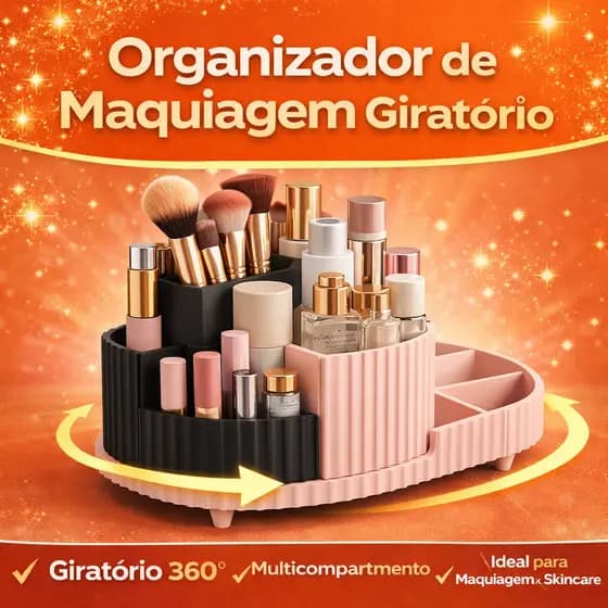 Organizador de Maquiagem Giratório 360° Porta Maquiagem Porta Cosméticos Organizador de Pincéis Batons Skincare Bancada