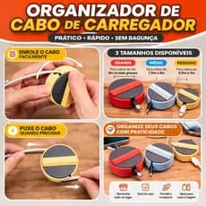 Organizador de Cabo Carregador Celular Retrátil Porta Fio USB Enrolador de Cabo Compacto para Mesa Mochila e Viagem