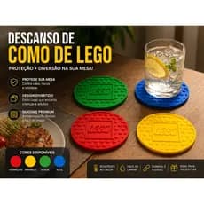 Descanso de Copo Lego Kit 4 Peças Porta Copos Divertido  Proteção para Mesa Decorativo