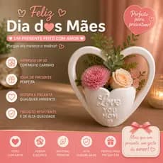 Vaso Decorativo Dia das Mães Coração Porta Flores Love You Mom Presente Criativo Personalizado Decoração Romântica Casa