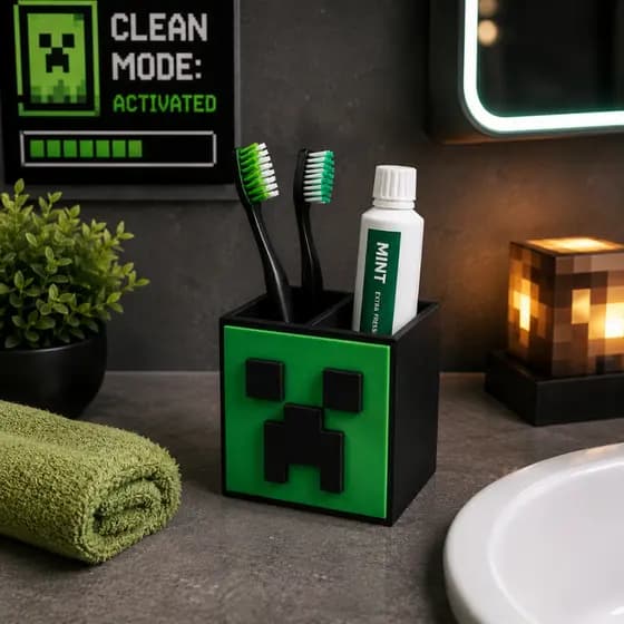 Porta Escovas Minecraft Organizador Gamer Suporte Escova De Dente Geek Decoração Banheiro Infantil Porta Creme Dental Es