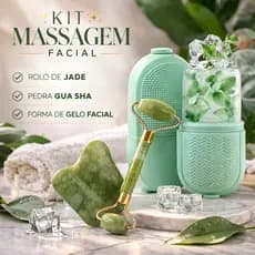 Kit Rolo Pedra De Jade Com Placa Guasha Facial Cor Verde + Forma de Gelo para Limpeza Facial