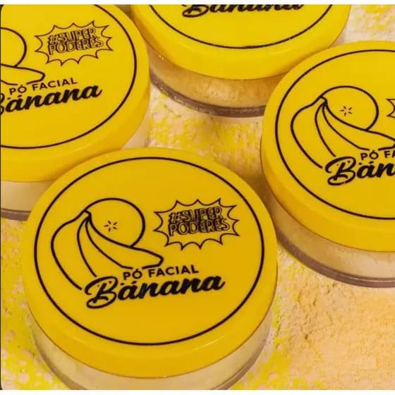 Pó banana da SUPER PODERES, pó facial solto banana, para uma pele seca, para uma maquiagem seca e uniforme.