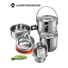 Coman panelas ao ar livre de aço inoxidável 6-8 pessoas conjunto panelas campo acampamento panelas conjunto portátil aut