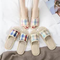 Quatro estações chinelos de linho masculino interior casa antiderrapante resistente ao desgaste casa piso de madeira fem