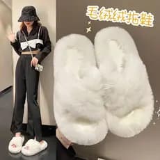 Novo estilo outono inverno chinelos de algodão feminino influenciador moda antiderrapante forro de lã casa interior quen