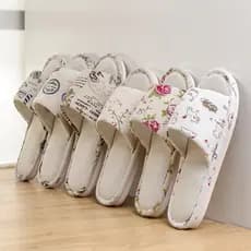 Novos chinelos de linho feminino primavera outono casa casal antiderrapante fundo resistente ao desgaste suor-