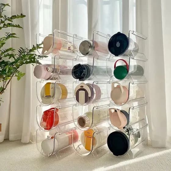 Criativo rack de copo de água Desktop transparente garrafa térmica rack de armazenamento empilhável Multi-camada rack de