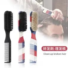 Escova de corte de cabelo dois em um para salão de cabeleireiro, escova de barba de crina, pente de barba, escova de lim