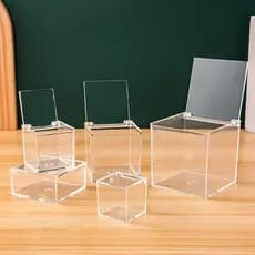 Prático conveniente requintado caixa de plástico transparente quadrado Flip modelo jóias cosméticos armazenamento acríli