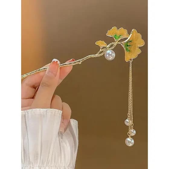 Retro temperamento hairpin volta cabeça hairpin High-End acessórios para o cabelo Ginkgo borla hairpin feminino