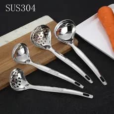 Colher de sopa de aço inoxidável 304 Colher de sopa Coador de sopa Colher longa espessada Concha de sopa Dreno de sopa e