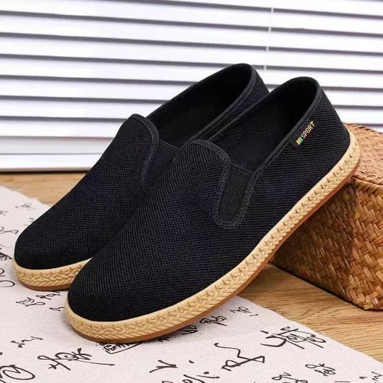 Novo estilo velho pequim sapatos de pano masculino primavera verão plana deslizamento-On sapatos casuais idosos respiráv