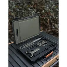 Natuo caixa de ferramentas para churrasco ao ar livre, conjunto portátil para acampamento, tábua de corte, descascador,