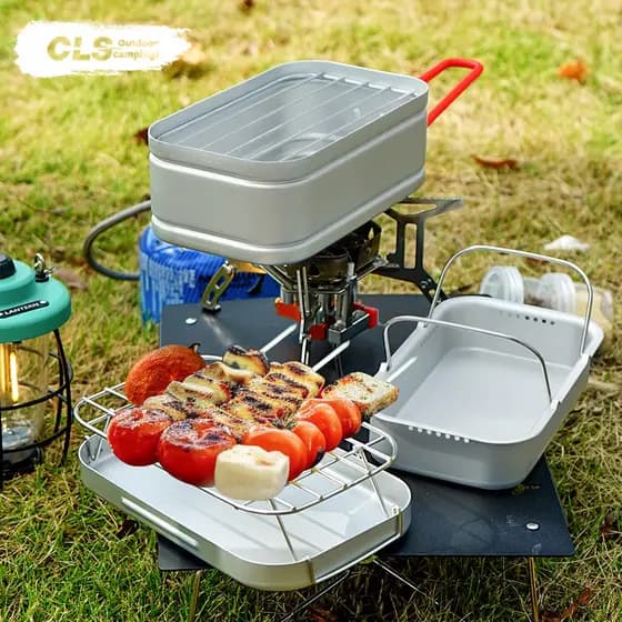 Acampamento ao ar livre multifuncional portátil único alumínio lancheira acampamento estilo japonês cozinhar viagem Bent