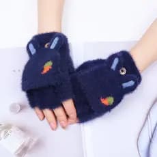 Luvas femininas outono inverno versão coreana engrossado quente Flip meio dedo bonito orelhas de coelho padrão de cenour