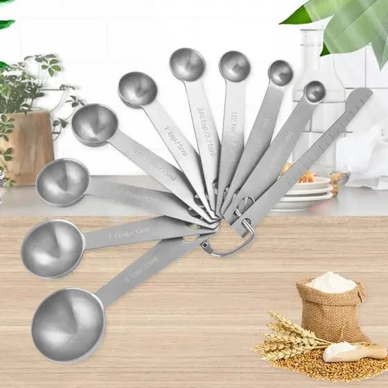 Colher medidora de aço inoxidável, conjunto de 10 peças com escala, colher medidora, ferramentas de cozimento, colher me