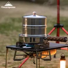 Koman ao ar livre grande dupla camada vapor suporte inferior 304 aço inoxidável casa acampamento portátil cozinhar vapor