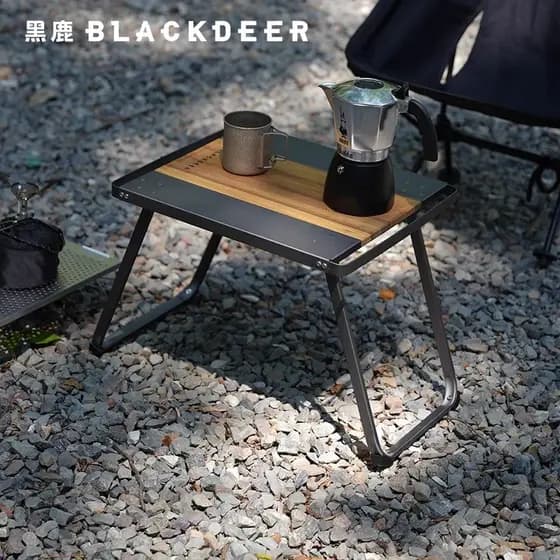 Mesa dobrável de liga de alumínio com borda de cervo preto, mesa de acampamento leve e portátil para casa, mesa pequena