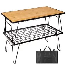 Mesa de malha dobrável ao ar livre Mesa de bambu Mesa de acampamento Mesa de piquenique autônomo Mesa de churrasco Mesa