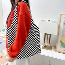 Preto branco xadrez colete bolsa de ombro novo estilo lona colete saco estilo coreano ins estudante portátil bolsa ombro