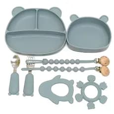 Nova Amazon prato de jantar do bebê compartimento do bebê ventosa colher integrada infantil crianças conjunto talheres S