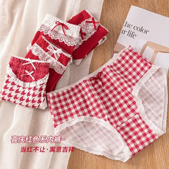 Benming ano festivo doce grande laço vermelho menina calcinha de algodão respirável virilha cuecas