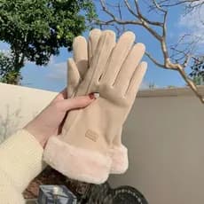 Luvas quentes inverno velo engrossado bonito camurça senhoras equitação à prova de frio ciclismo à prova de vento tela s