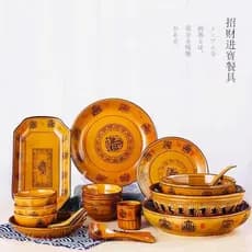 Tigela de arroz doméstica de cerâmica, prato de jantar, sopa, tigela antiga, série de Bronze, talheres, retrô, uso diári