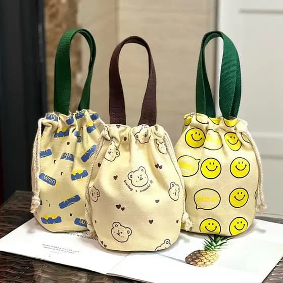 Estilo japonês lona suporte de copo água saco trabalho portátil pequeno saco térmico copo portátil guisado copo pote cas