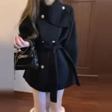Preto Hepburn estilo curto capa de lã casaco feminino outono inverno engrossado 2025 novo estilo casaco de lã de alta qu