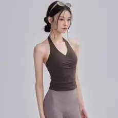 Verão novo estilo Halter colete esportivo feminino com almofada no peito fino-ajuste mais magro olhar roupas de Yoga top